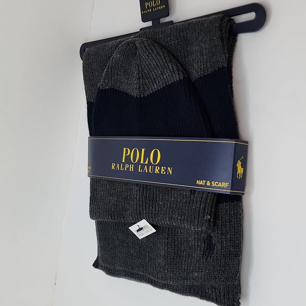POLO RALPH LAUREN 2 PIECE SET, GREY & NAVY HAT & SCARF - Picture 12 of 12